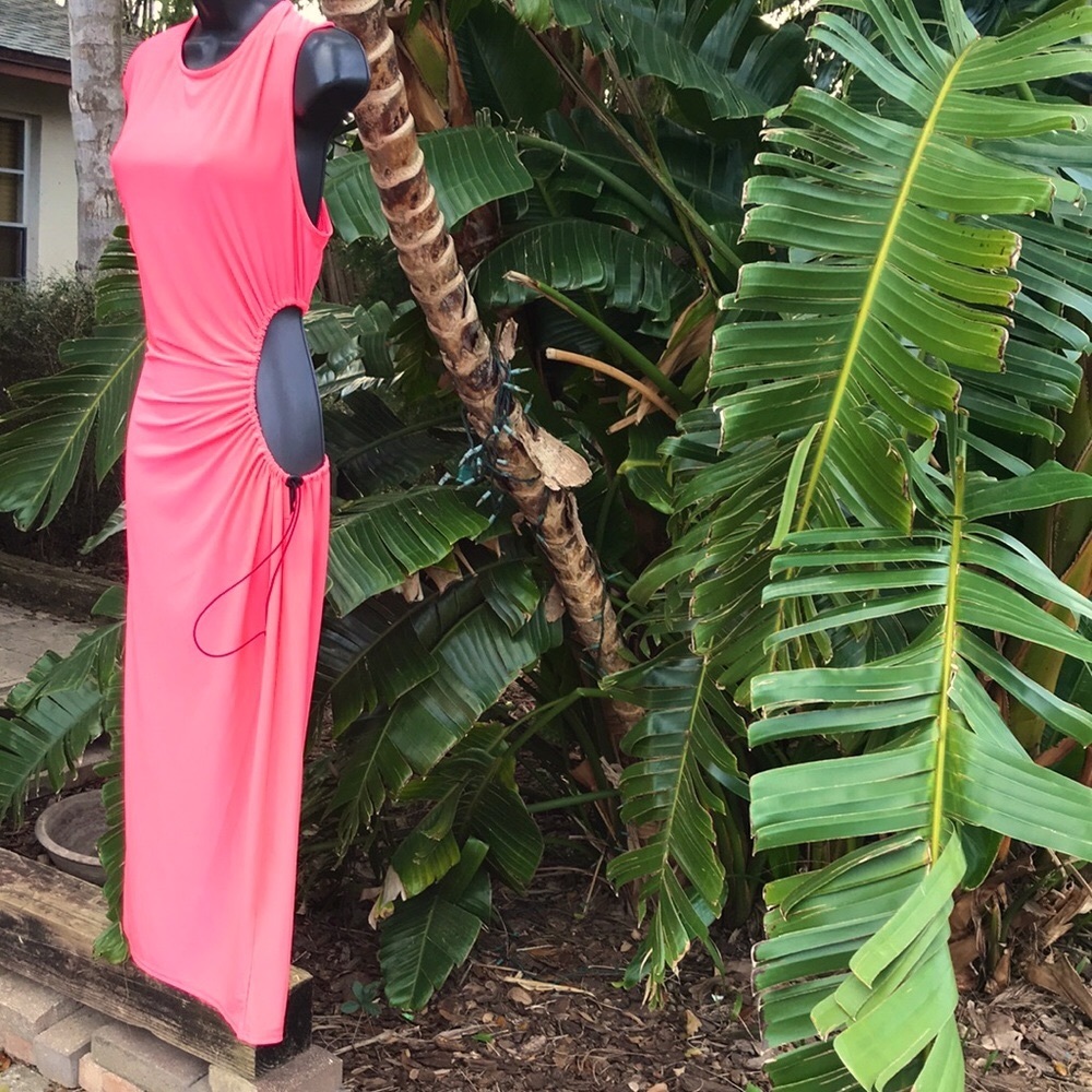 ASOS Cut out ruched neon assymetric dress